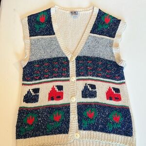 Koret City Blues - petite, M, sweater vest, houses/flowers